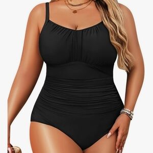 AQUA EVE Tummy Control Swimsuit 18W One Piece Bathing Suit Plus Size Black